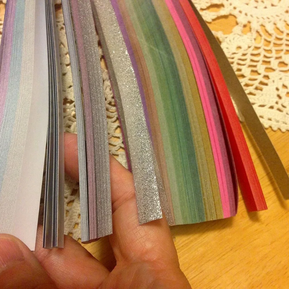 origami / quilling paper strips bundle, glitter colors